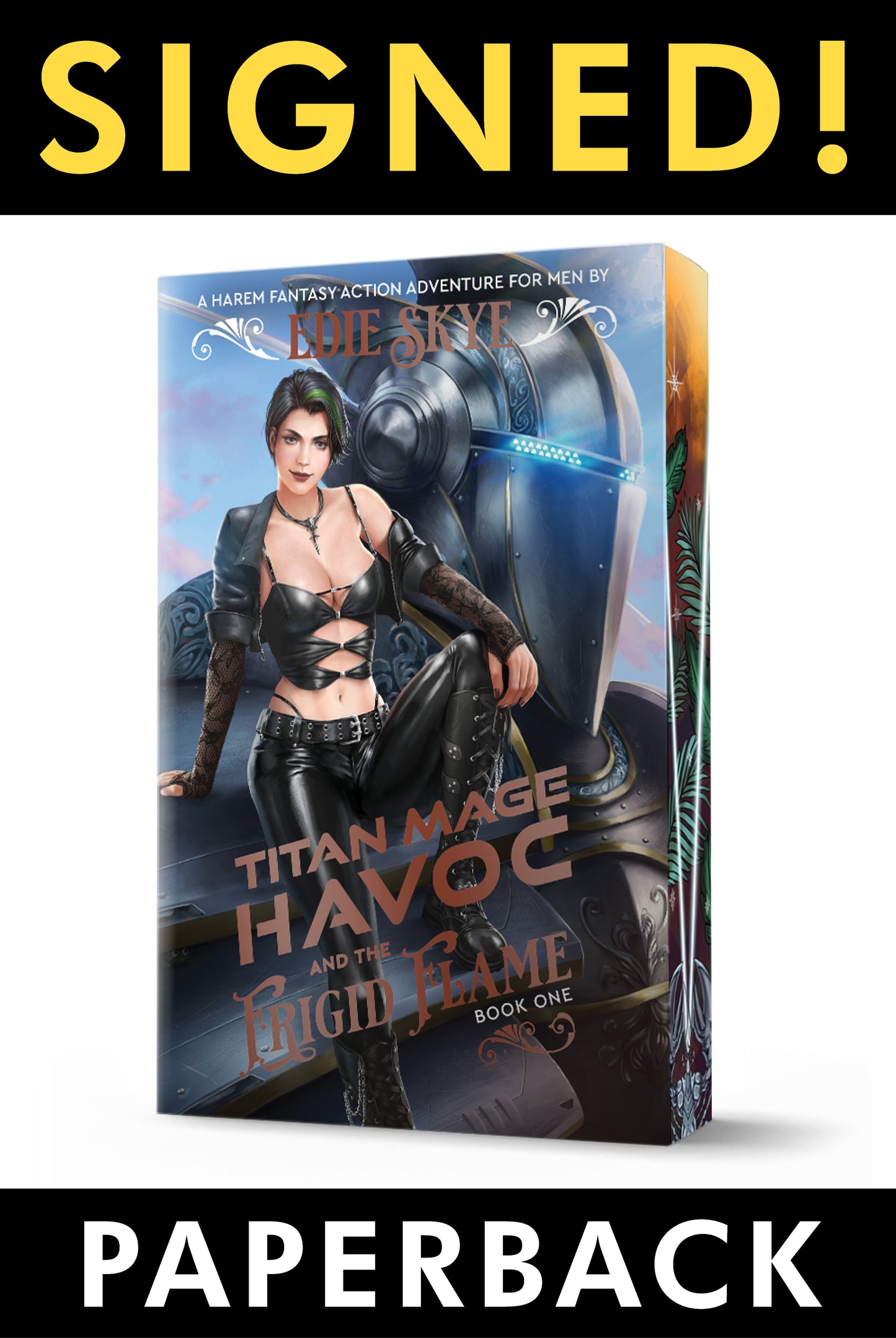 SIGNED PRINT: Titan Mage Havoc and the Frigid Flame PAPERBACK - Sanja Grimes Variant (Gold Iridescent Foil & Painted Edges Special Edition)